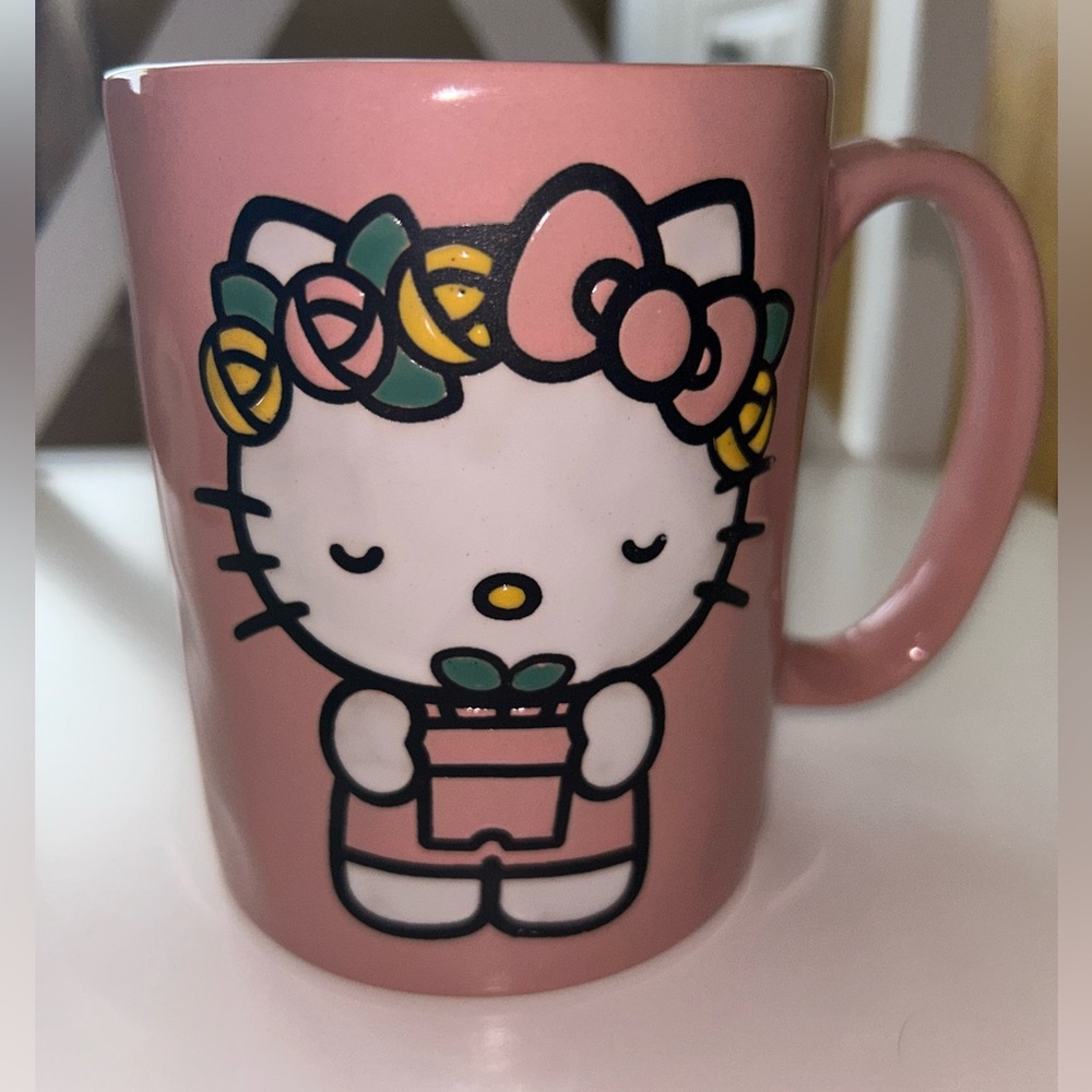 Hello Kitty Floral Mug Holding Flowers Wearing Flower Crown Pink Sanrio Mug
